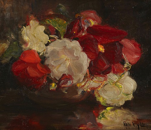 32Kate Wylie Still Life of Pansieslate 19th-early 20th centiry